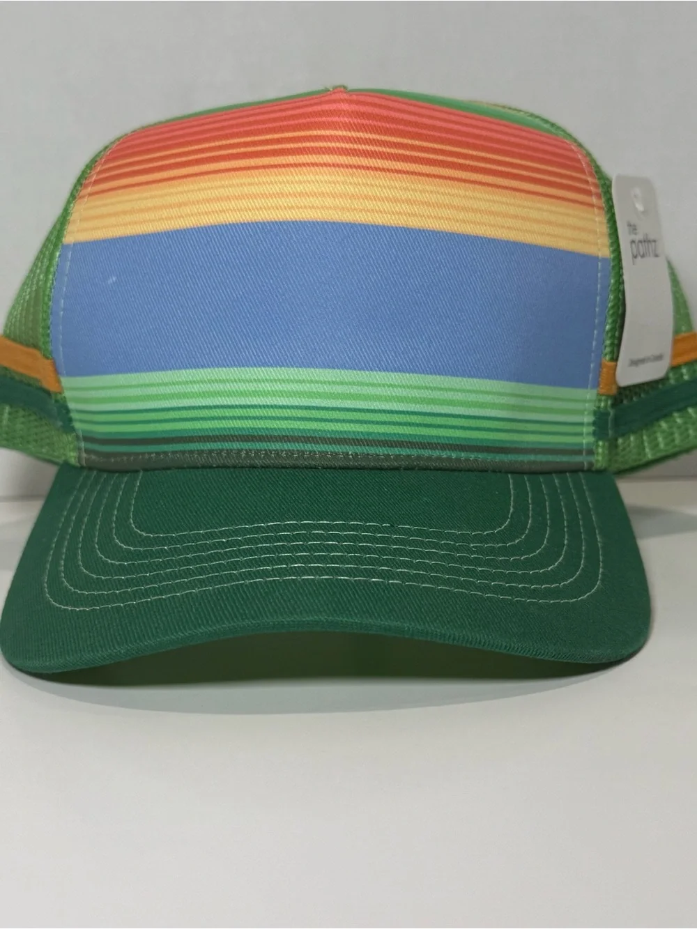 Unisex Colorful Striped Mesh Trucker Hat - Green Brim by The Pathz - Picture 1 of 6